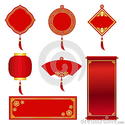 Red and gold Banner label for chinese new year and chinese festival vector set design Vector Illustration