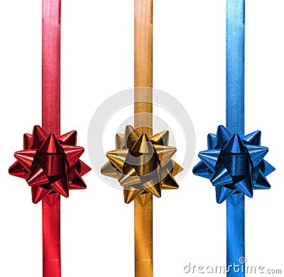 Red Gold Blue Christmas Ribbon Gift Stock Photo