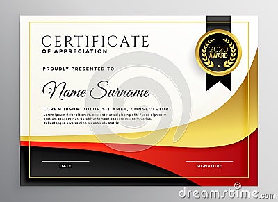 Red and gold business certificate template Vector Illustration