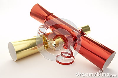 Red And Gold Christmas Crackers Stock Photo