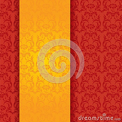 Red and gold classical oriental floral vertical banner Vector Illustration