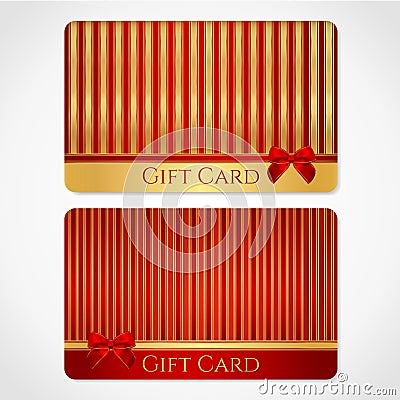 Red and gold gift card with stripy pattern Vector Illustration