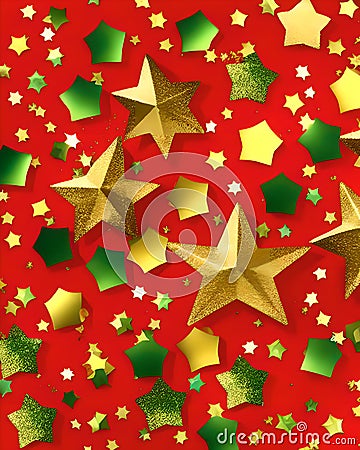 Red, gold and green stars background Stock Photo