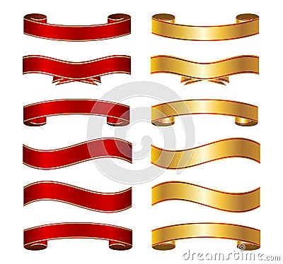 Red & gold ribbon banner basic collection set Stock Photo