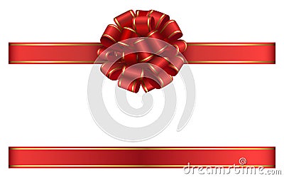 Red and gold ribbon with bow Vector Illustration