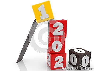 Red, gold and rusted steel toy blocks in the form of a pole with a 2021 concept Stock Photo