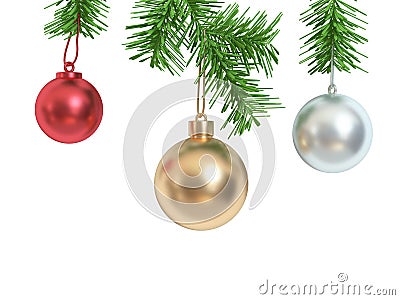 Red gold white metallic christmas ball white background 3d render,holiday christmas new year concept Stock Photo