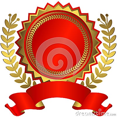 Red and golden award with ribbon (vector) Vector Illustration