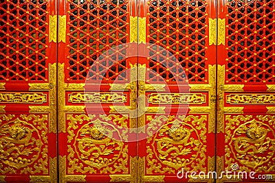 Red and golden Chinese royal doors Stock Photo