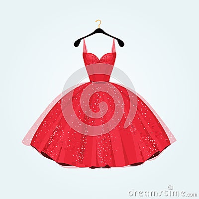 Red gorgeous party dress. Vector illustration Vector Illustration