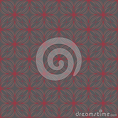 Red gradient on grey geometric tile oval and circle scribbly lines seamless repeat pattern background Stock Photo