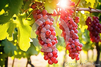 red grapes on the vine under the soft sunny glow Stock Photo