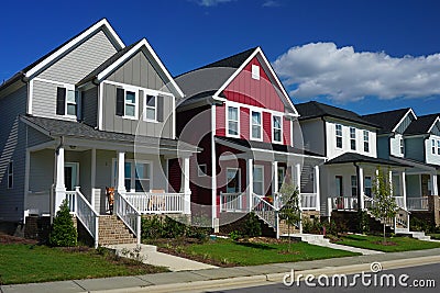 Red and Gray Row Houses Stock Photo