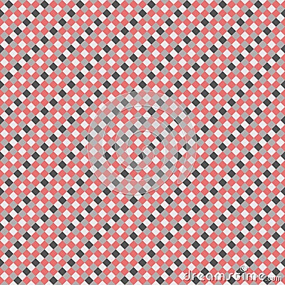 Red Gray White Seamless Small Diagonal French Checkered Pattern. Little Inclined Colorful Fabric Check Pattern Background. 45 Stock Photo