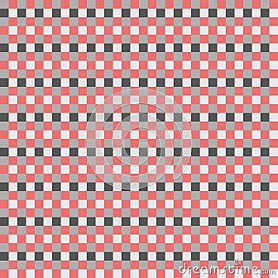 Red Gray White Seamless Small French Checkered Pattern. Little Colorful Fabric Check Pattern Background. Classic Checker Pattern Stock Photo