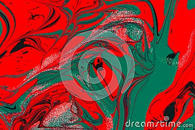 Red green acrylic fluid art, abstract creative Christmas background Stock Photo