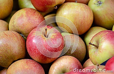 Red and Green Apples Stack, healthy and fresh food, for diet and vegan. Background and Nature Pattern Stock Photo