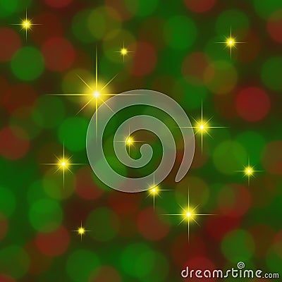 Red green background with gold stars twinkling Stock Photo