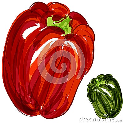 Red Green Bell Peppers Vector Illustration