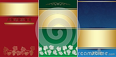 Red and green and blue floral backgrounds - gold ribbons with vector decorative grapes bunches Vector Illustration