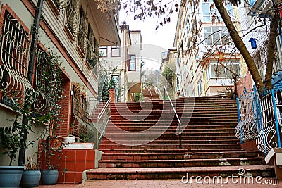 red green blue yellow grey houses in Istanbul stairway city Stock Photo