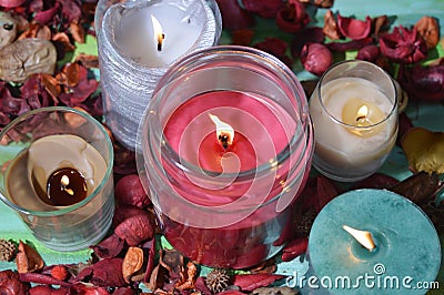 Candels with dry flowers Stock Photo