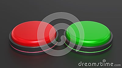 Red and green buttons. Stop and start, voting or right and wrong concept. 3D rendered image. Stock Photo