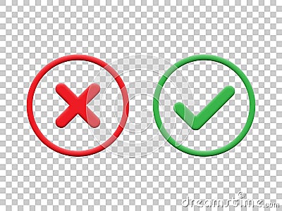 Red and green check marks isolated on transparent background. Vector check mark icons. Vector Illustration