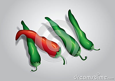 Red and green chili peppers Vector Illustration