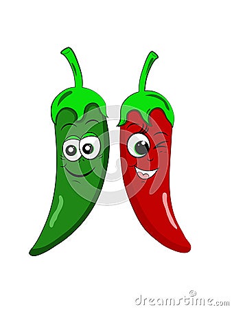 Red Green chilly duet.. Naughty wink smiley faces Stock Photo