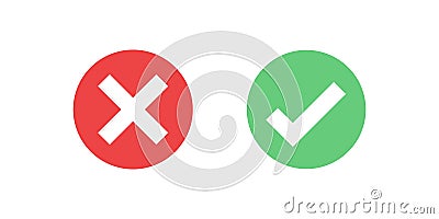 Red and green circle icon check mark icon isolated on transparent background. Approve and cancel symbol for design project Vector Illustration