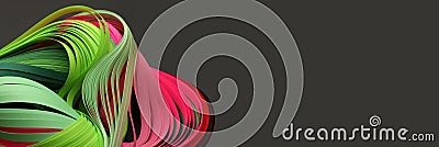 Red and green color strip wave paper. Abstract texture black long horizontal background Stock Photo