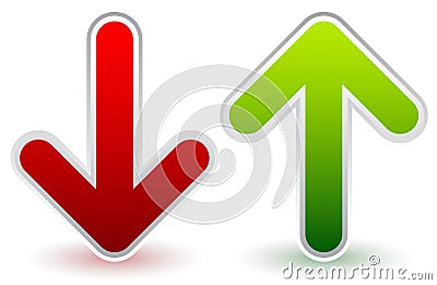 Red, Green Down and Up Arrows. Growth, Decline, Raise, Decrease. Vector Illustration