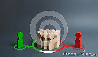 red and green figures of people influence the crowd. Pressure, influence on public opinion, communicating. influence of media Stock Photo