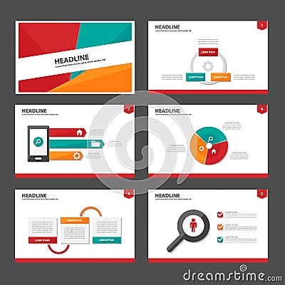 Red green and green infographic element and icon presentation templates flat design set for brochure flyer leaflet website Vector Illustration