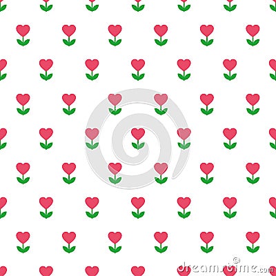 Red and green heart flower cute simple graphics, seamless pattern Vector Illustration