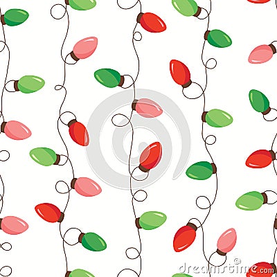 Red and Green Holiday Christmas and New Year Intertwined String Lights Stripes Background Vector Seamless Pattern Vector Illustration