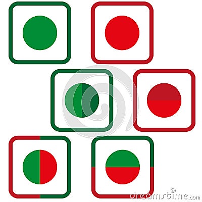 Red and green icon. Circle and square combination. Geometric abstract vector. Contrasting color concept. Vector Illustration
