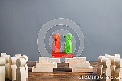 Red and green people meet for a treaty. Networking in business. Negotiation platform. Candidates Political Debate. civilized Stock Photo