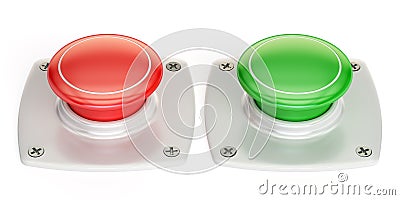 Red and green push buttons, 3D rendering Stock Photo