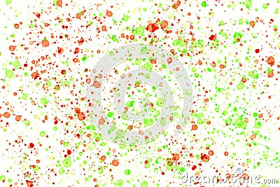 Red and green random round paint splashes on white background. Abstract colorful texture Stock Photo