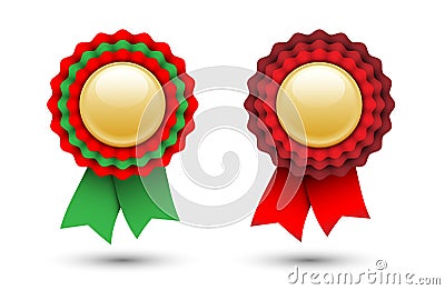 Red and green ribbon rosette Vector Illustration