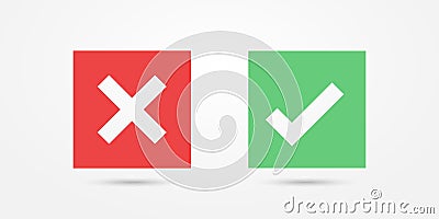 Red and green square icon check mark icon isolated on transparent background. Approve and cancel symbol for design project. Vector Illustration