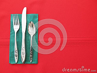 Red and Green Table Place Setting Background Stock Photo