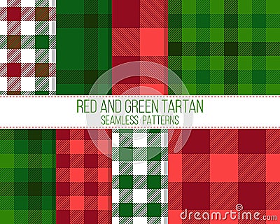 Red and green tartan, seamless patterns Vector Illustration