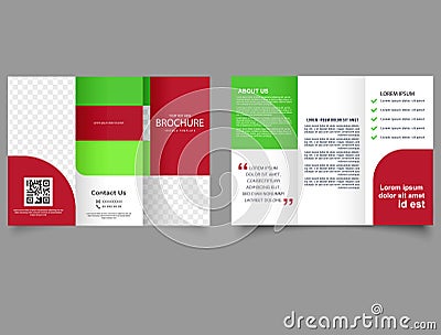 Red green trifold brochure, modern style. Vector editable template. corporate trifold brochure Vector Illustration