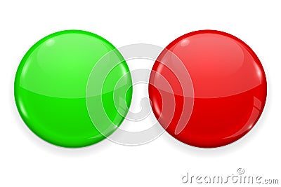 Red and green web button isolated on white background. Round 3d icon Vector Illustration