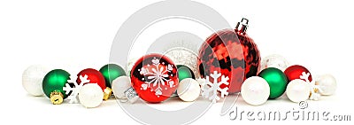 Red, green and white Christmas ornament border Stock Photo