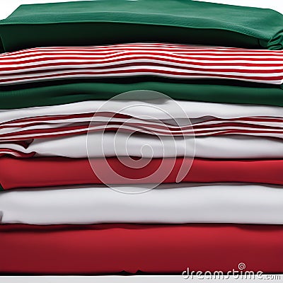 Red, green and white T-shirts lie in a stack. The concept of diversity in the world and freedom of choice Stock Photo