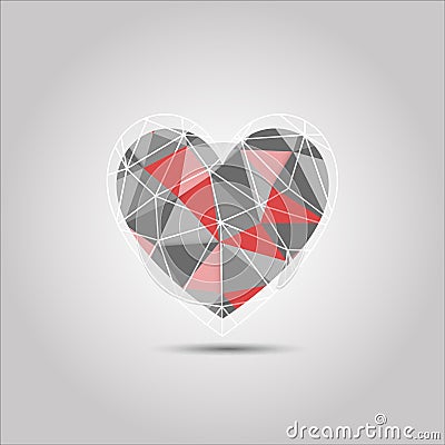 Red and grey heart Shape Polygon abstract vector Vector Illustration